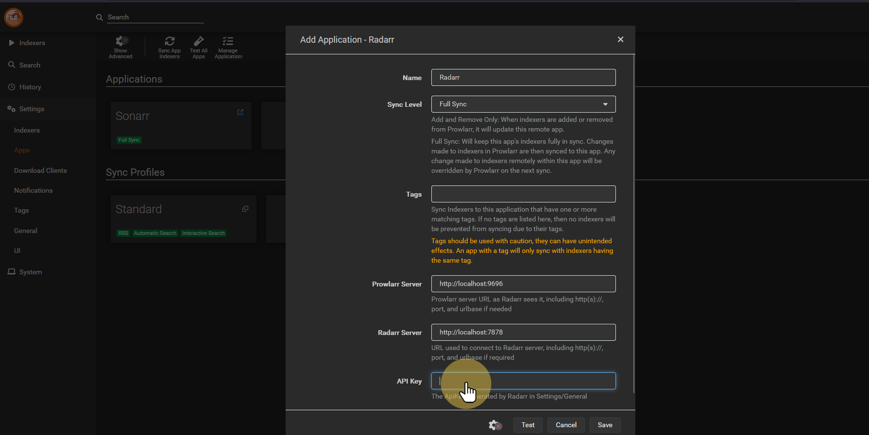 Click "Paste in API from Radarr"