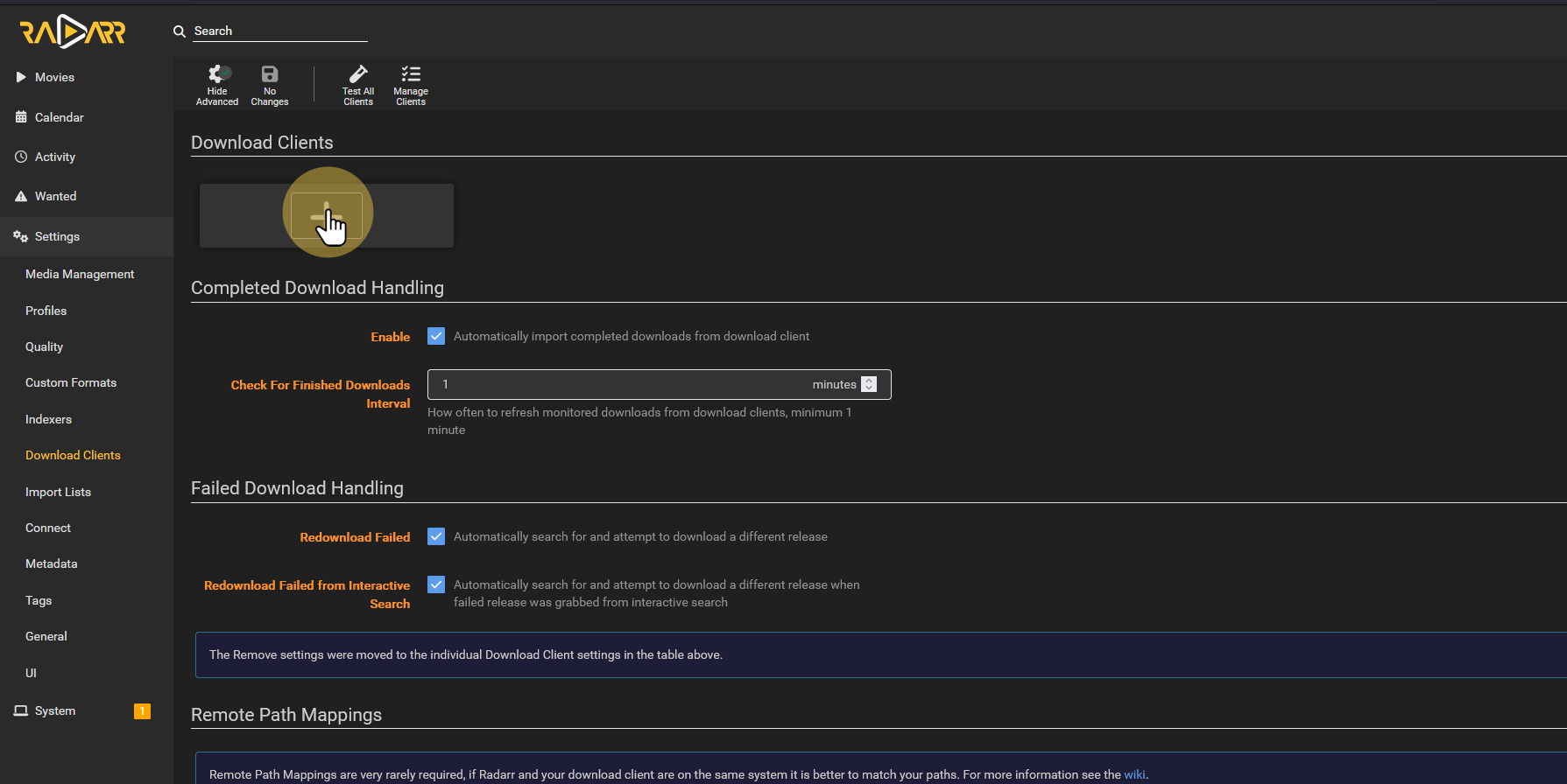 Click "Download Clients and Add"