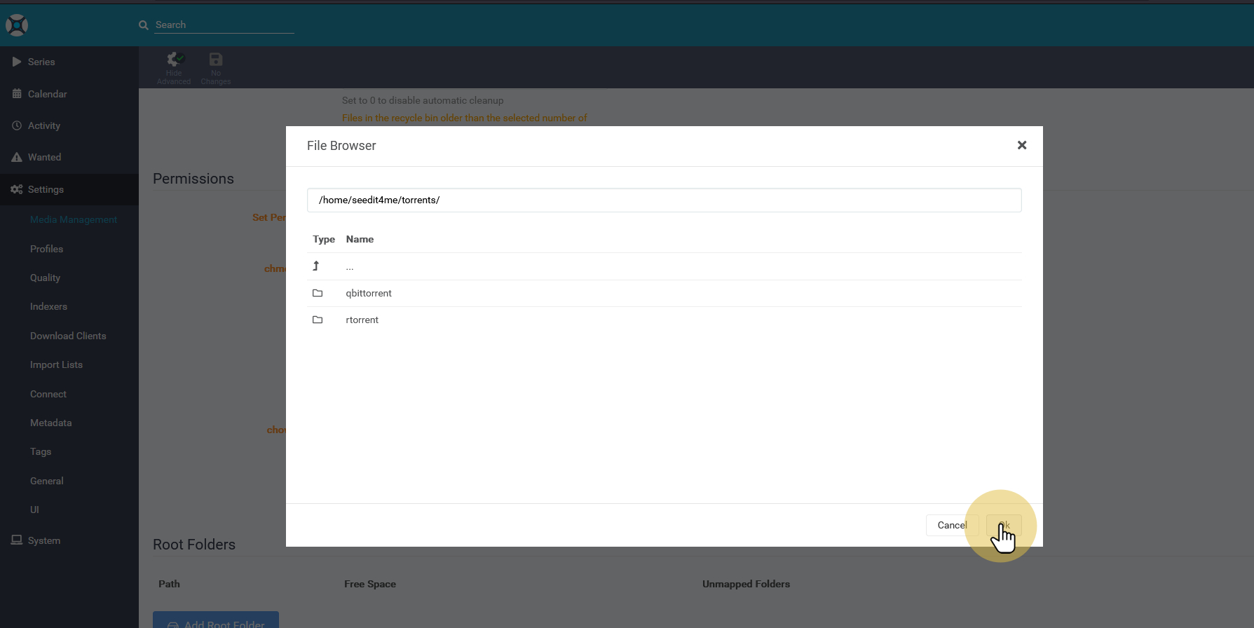Click "the folder you made for TV on rutorrent app and save